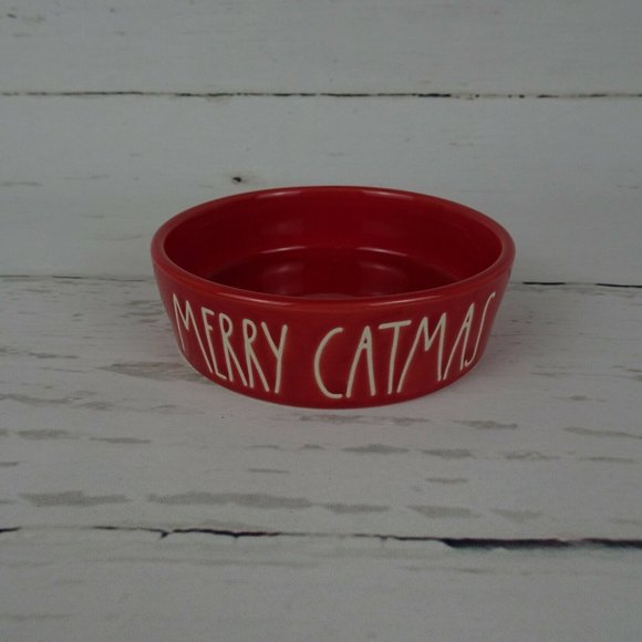 New Rae Dunn "Merry Catmas" Cat Pet Dish Feeding Bowl Red Farmhouse Ceramic - Picture 3 of 8